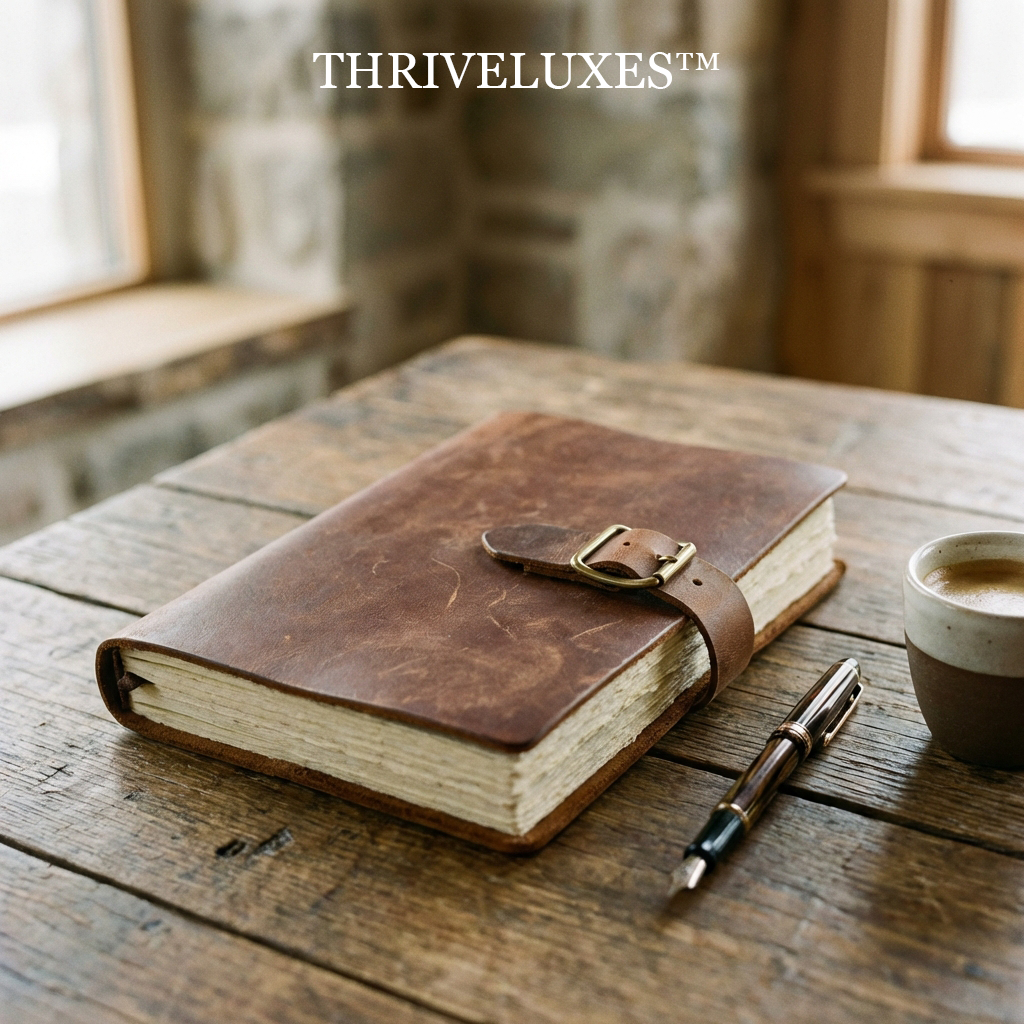 📜 Thriveluxes™THE ANCESTRAL BUCKLE JOURNAL-"Ideas are fleeting; ink on leather is eternal. Capture your journey in a vessel built to withstand the passage of time."